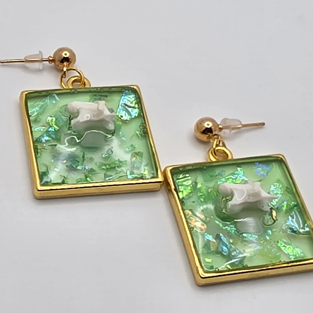 Chic Gold and Green Square Earrings